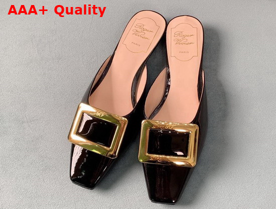 Roger Vivier Belle Vivier Metal Buckle Mules in Patent Leather Black Replica