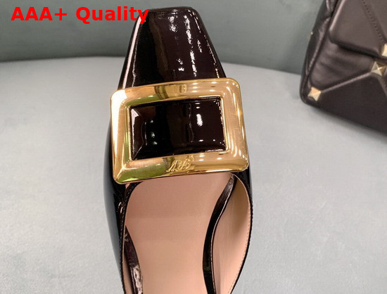 Roger Vivier Belle Vivier Metal Buckle Mules in Patent Leather Black Replica