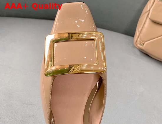 Roger Vivier Belle Vivier Metal Buckle Mules in Patent Leather Nude Replica