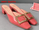 Roger Vivier Belle Vivier Metal Buckle Mules in Patent Leather Pink Replica