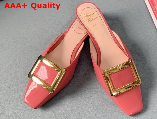 Roger Vivier Belle Vivier Metal Buckle Mules in Patent Leather Pink Replica