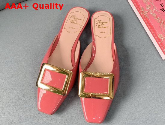 Roger Vivier Belle Vivier Metal Buckle Mules in Patent Leather Pink Replica