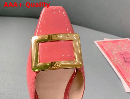 Roger Vivier Belle Vivier Metal Buckle Mules in Patent Leather Pink Replica