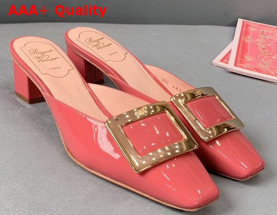 Roger Vivier Belle Vivier Metal Buckle Mules in Patent Leather Pink Replica