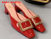 Roger Vivier Belle Vivier Metal Buckle Mules in Patent Leather Red Replica