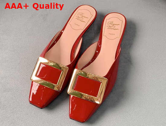 Roger Vivier Belle Vivier Metal Buckle Mules in Patent Leather Red Replica