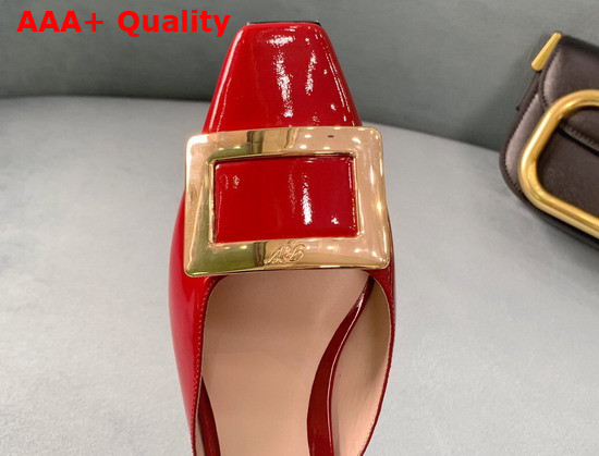 Roger Vivier Belle Vivier Metal Buckle Mules in Patent Leather Red Replica