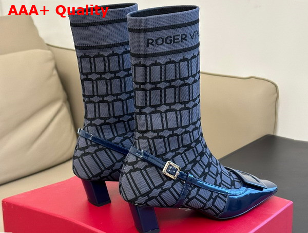 Roger Vivier Belle Vivier Sock Lacquered Buckle Ankle Boots in Blue Patent Leather Replica