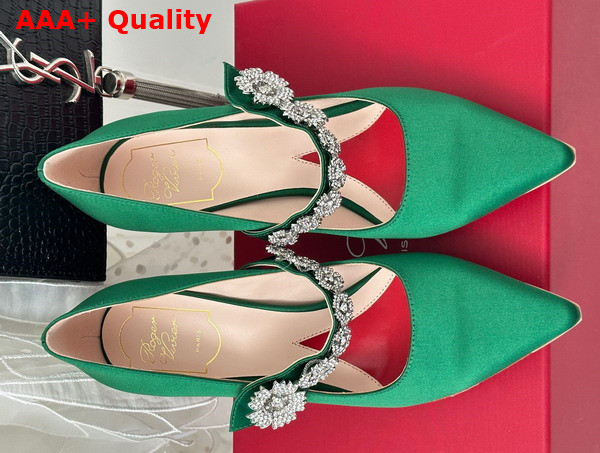 Roger Vivier Bouquet Flower Babies Pumps in Green Satin Replica