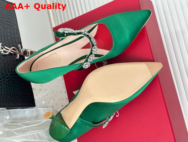 Roger Vivier Bouquet Flower Babies Pumps in Green Satin Replica