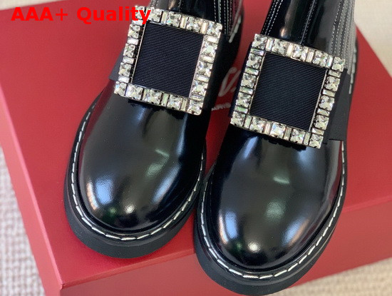 Roger Vivier Chelsea Viv Rangers Strass Buckle Ankle Boots in Black Patent Leather Replica