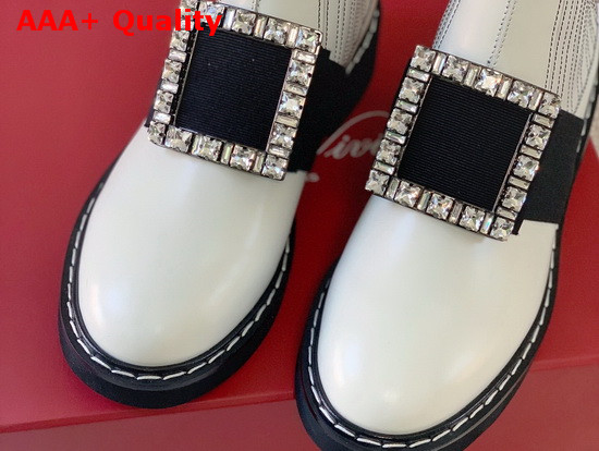 Roger Vivier Chelsea Viv Rangers Strass Buckle Ankle Boots in White Leather Replica