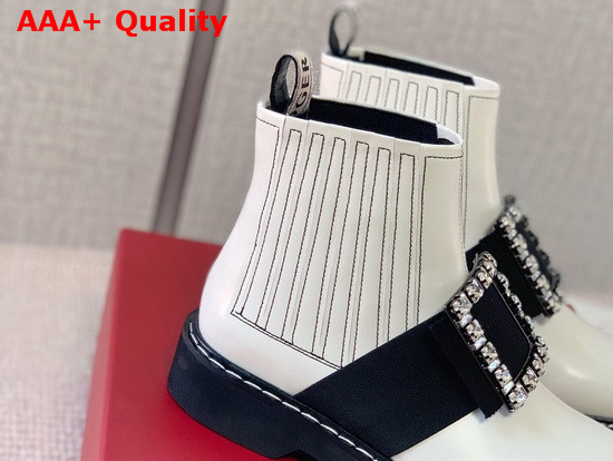 Roger Vivier Chelsea Viv Rangers Strass Buckle Ankle Boots in White Leather Replica