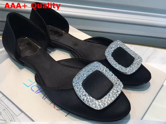 Roger Vivier Chips Strass Ballerinas in Black Silk Satin Replica