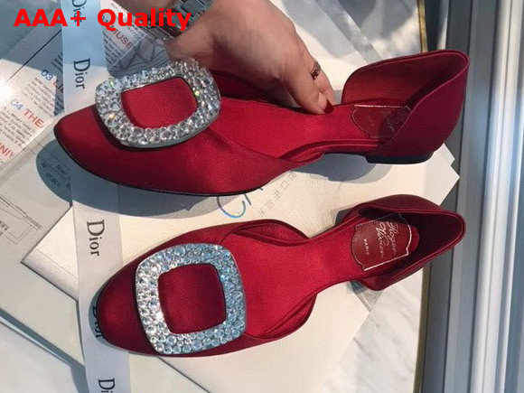 Roger Vivier Chips Strass Ballerinas in Red Silk Satin Replica