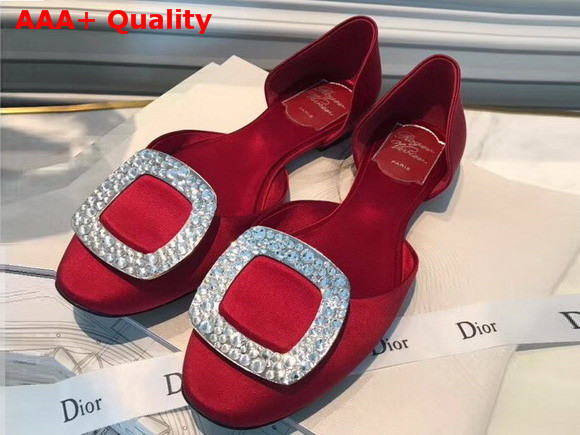 Roger Vivier Chips Strass Ballerinas in Red Silk Satin Replica