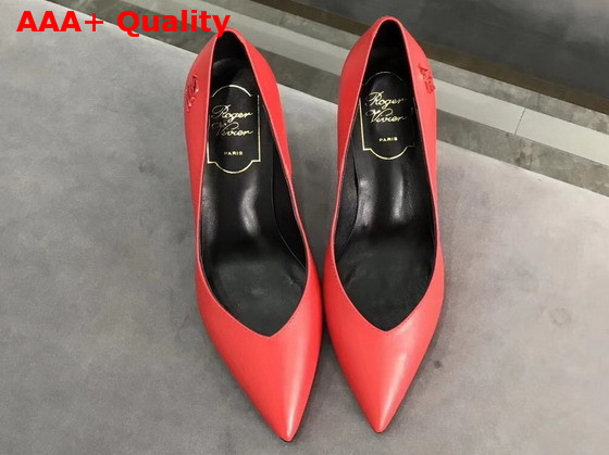 Roger Vivier Choc Real Pumps in Red Leather with Embossed Tone On Tone Monogram Replica