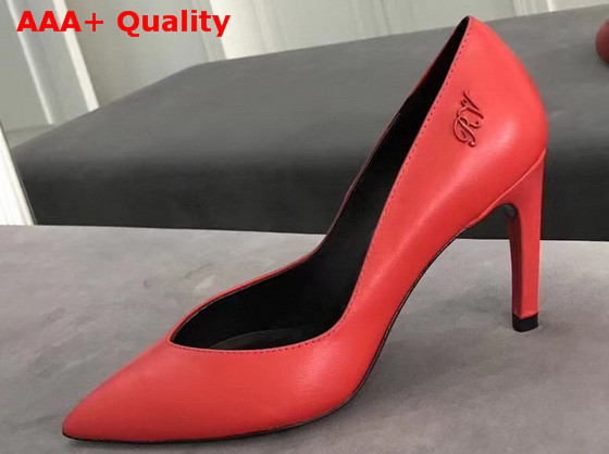 Roger Vivier Choc Real Pumps in Red Leather with Embossed Tone On Tone Monogram Replica