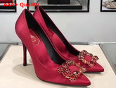 Roger Vivier Flower Strass Buckle Pumps in Red Silk Satin Replica