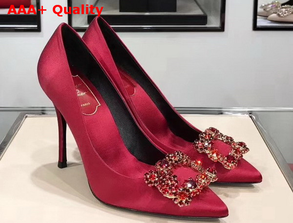 Roger Vivier Flower Strass Buckle Pumps in Red Silk Satin Replica