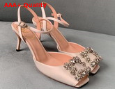 Roger Vivier Flower Strass Buckle Sandals in Satin Beige Replica