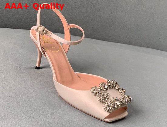 Roger Vivier Flower Strass Buckle Sandals in Satin Beige Replica