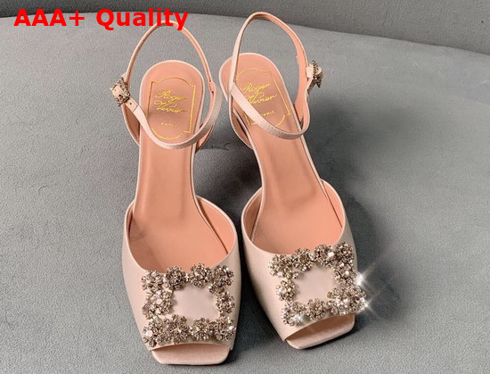 Roger Vivier Flower Strass Buckle Sandals in Satin Beige Replica