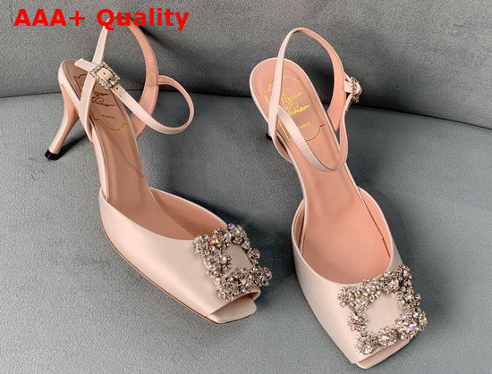 Roger Vivier Flower Strass Buckle Sandals in Satin Beige Replica