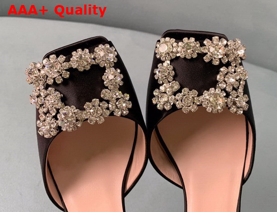 Roger Vivier Flower Strass Buckle Sandals in Satin Black Replica