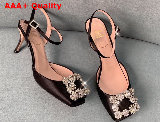 Roger Vivier Flower Strass Buckle Sandals in Satin Black Replica