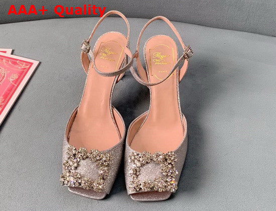 Roger Vivier Flower Strass Buckle Sandals in Satin Silver Replica