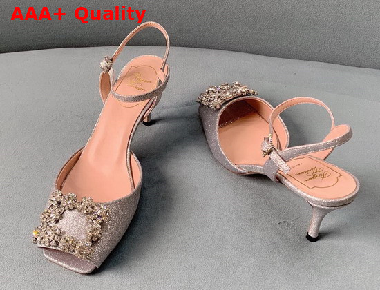 Roger Vivier Flower Strass Buckle Sandals in Satin Silver Replica