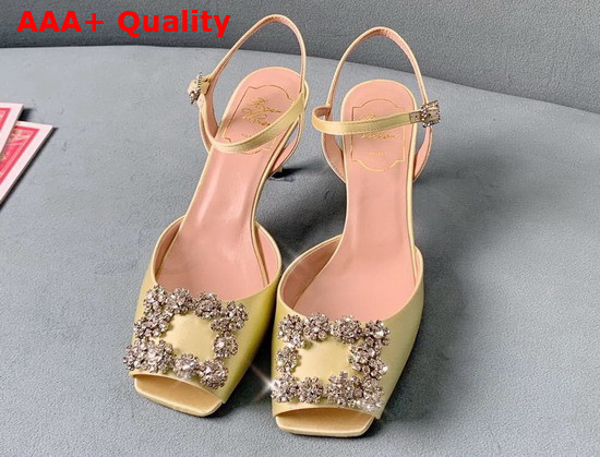 Roger Vivier Flower Strass Buckle Sandals in Satin Yellow Replica