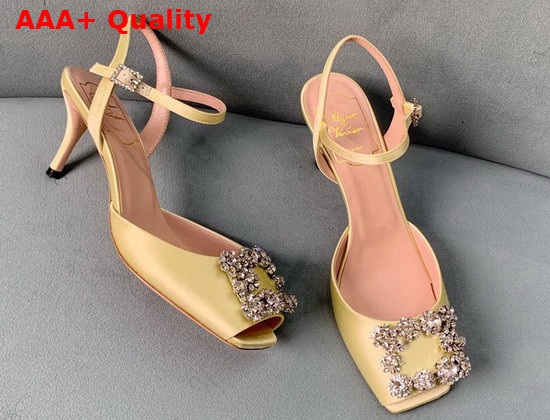 Roger Vivier Flower Strass Buckle Sandals in Satin Yellow Replica