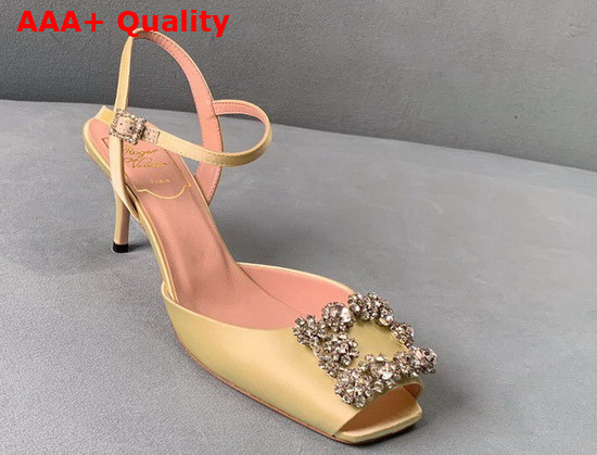 Roger Vivier Flower Strass Buckle Sandals in Satin Yellow Replica