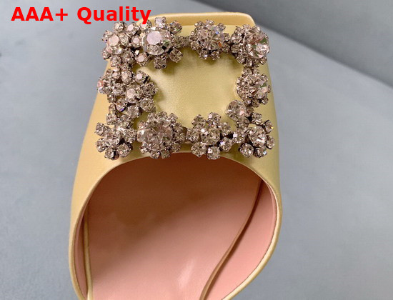 Roger Vivier Flower Strass Buckle Sandals in Satin Yellow Replica