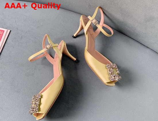 Roger Vivier Flower Strass Buckle Sandals in Satin Yellow Replica