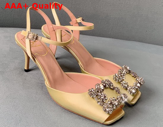 Roger Vivier Flower Strass Buckle Sandals in Satin Yellow Replica