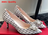 Roger Vivier Flower Strass Pearl Pumps in White Fabric Replica