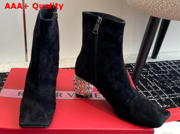 Roger Vivier Jewel Heel Ankle Boots in Black Suede Replica