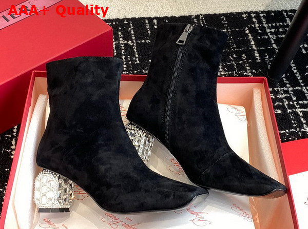 Roger Vivier Jewel Heel Ankle Boots in Black Suede Replica