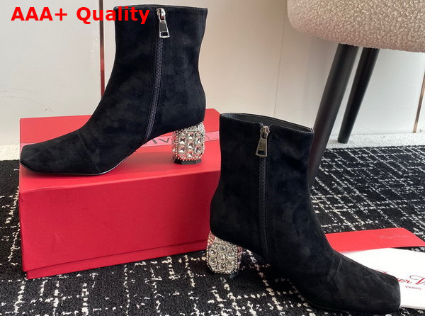 Roger Vivier Jewel Heel Ankle Boots in Black Suede Replica