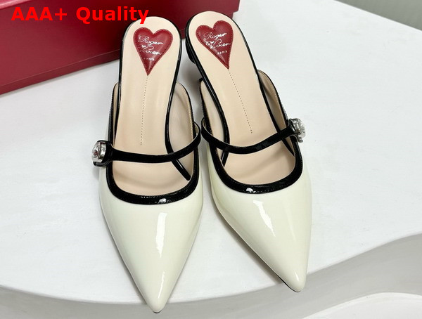 Roger Vivier Mary Jane Virgule Mules in Patent Leather Off White Replica