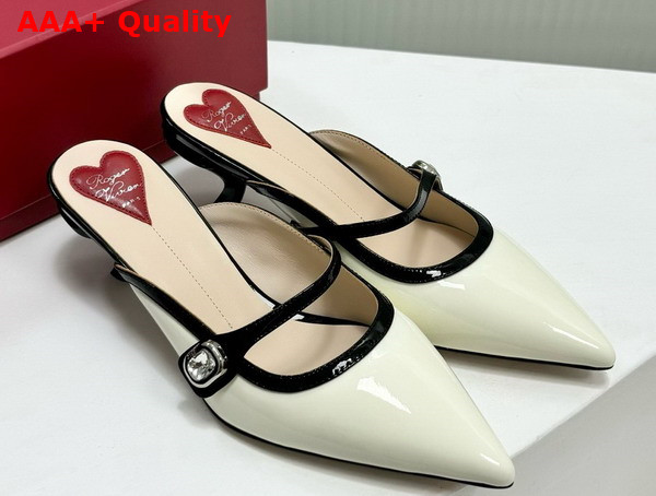 Roger Vivier Mary Jane Virgule Mules in Patent Leather Off White Replica