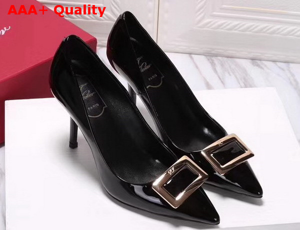 Roger Vivier Metal Buckle Pumps in Black Patent Leather Replica