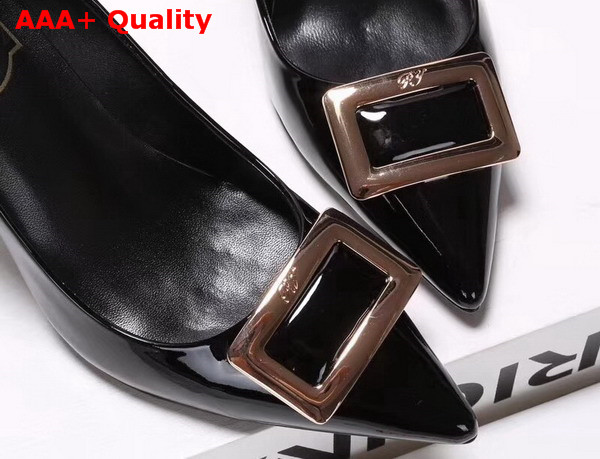 Roger Vivier Metal Buckle Pumps in Black Patent Leather Replica