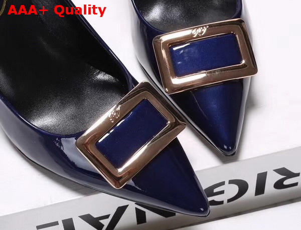 Roger Vivier Metal Buckle Pumps in Blue Patent Leather Replica