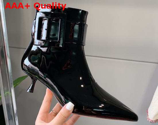 Roger Vivier Pointy Covered Buckle Ankle Boots in Patent Leather Black Replica