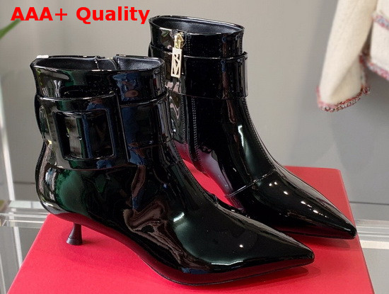 Roger Vivier Pointy Covered Buckle Ankle Boots in Patent Leather Black Replica