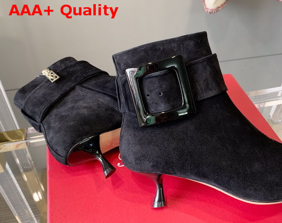 Roger Vivier Pointy Covered Buckle Ankle Boots in Suede Black Replica